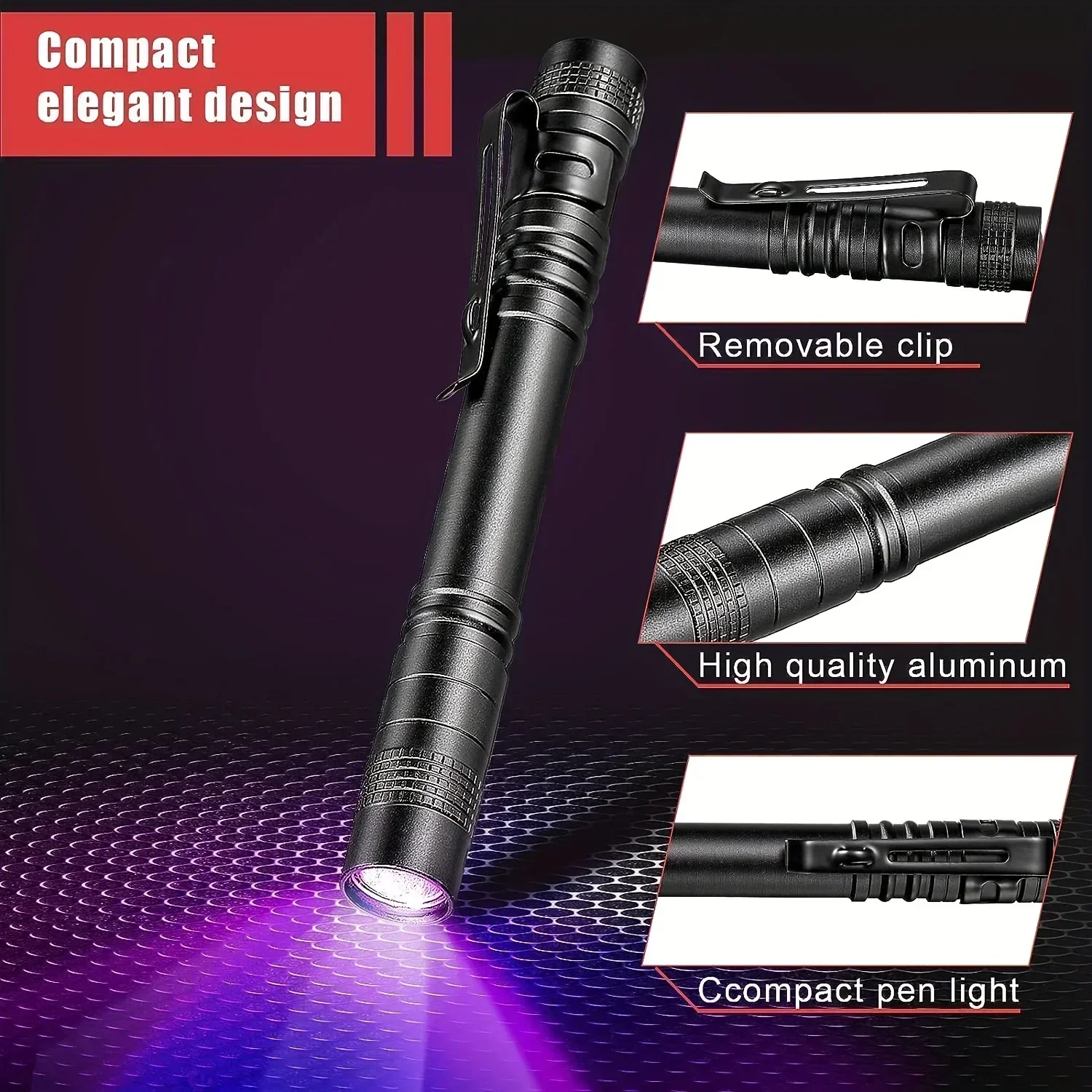 395nm UV-Taschenlampe Mini LED Ultraviolett-Stiftlicht Geldprüfungs-Taschenlampe mit Clip Haustier-Urinflecken Unsichtbare Tinten-Detektorlampe – Detail 2