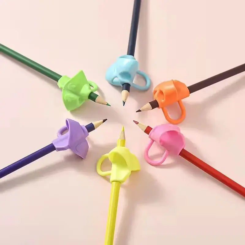 3 Finger Silicone Pencil Pen Holder Children Writing Learning Tool Stationery Aid Grip Posture Correction Device Random 1 Pcs