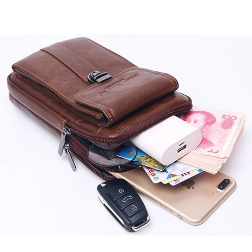 Vintage Leather Shoulder Messenger Bag for Men Phone Belt Waist Bag Travel Crossbody Pack Wallet Satchel Sling Chest Bags