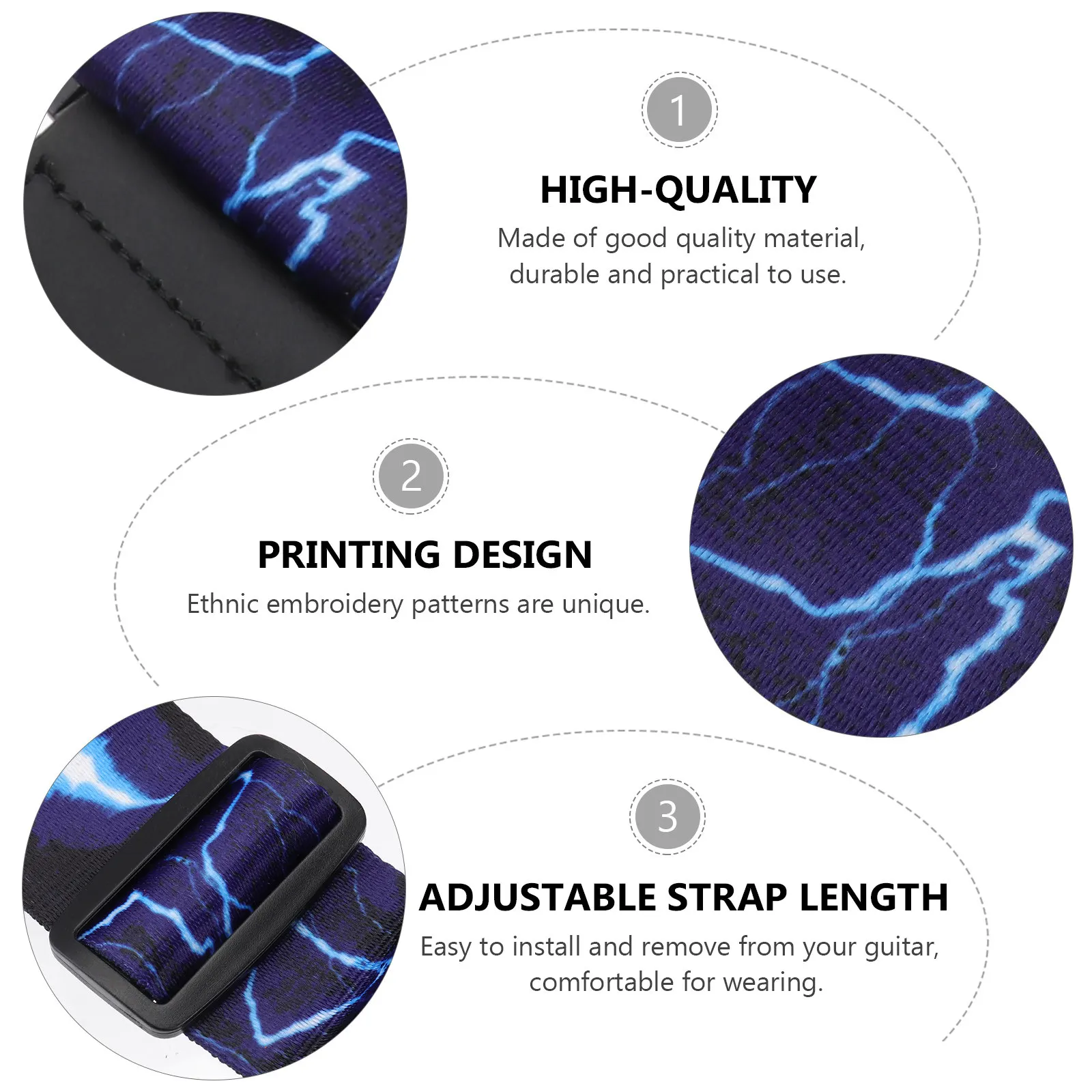 

Guitar Strap PU Ends Heavy Duty Adjustable for Acoustic Bass Electric Guitar Comfortable Non-Slip Shoulder Strap