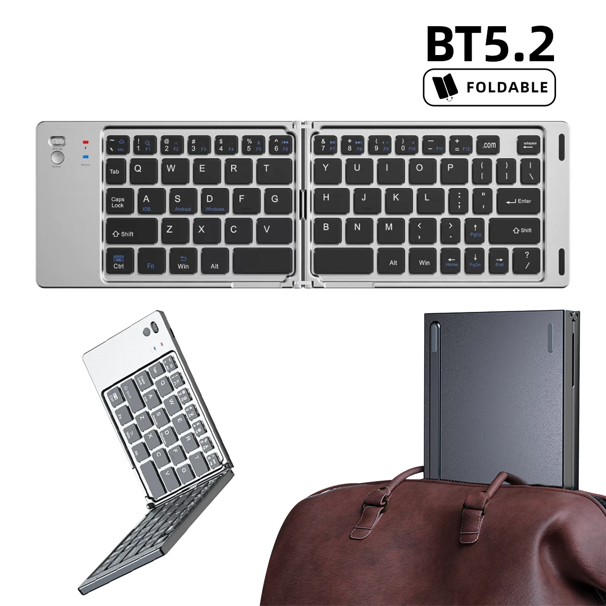 

ANKNDO Foldable Wireless Keyboard Slim Portable Bluetooth Keyboard Rechargeable Folding Keyboard for IOS Windows Android