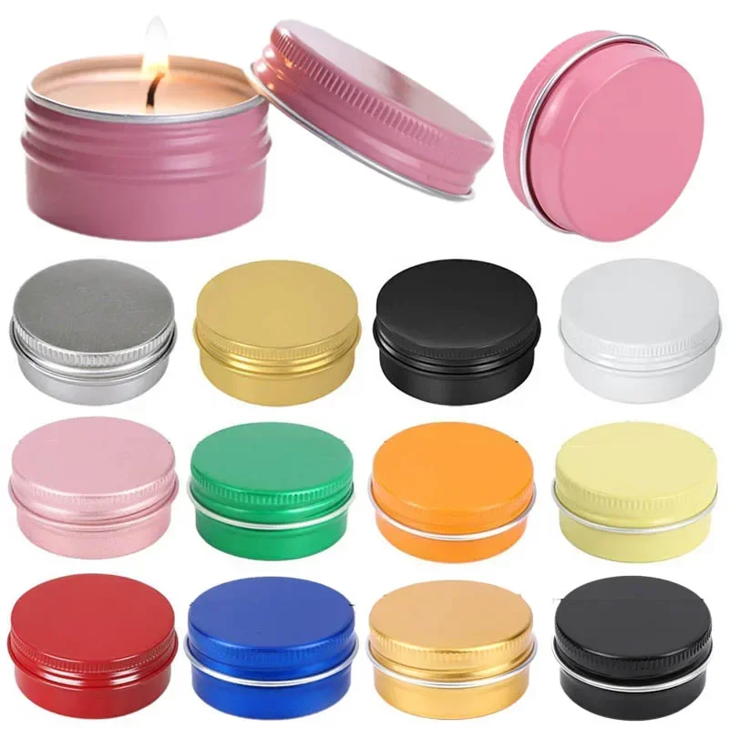 50pcs/lot Screw Thread Aluminum Box 15g Empty Tin Jar Candle Jars Round Sample Pot For Face Cream Lip Balm Cosmetic Containers