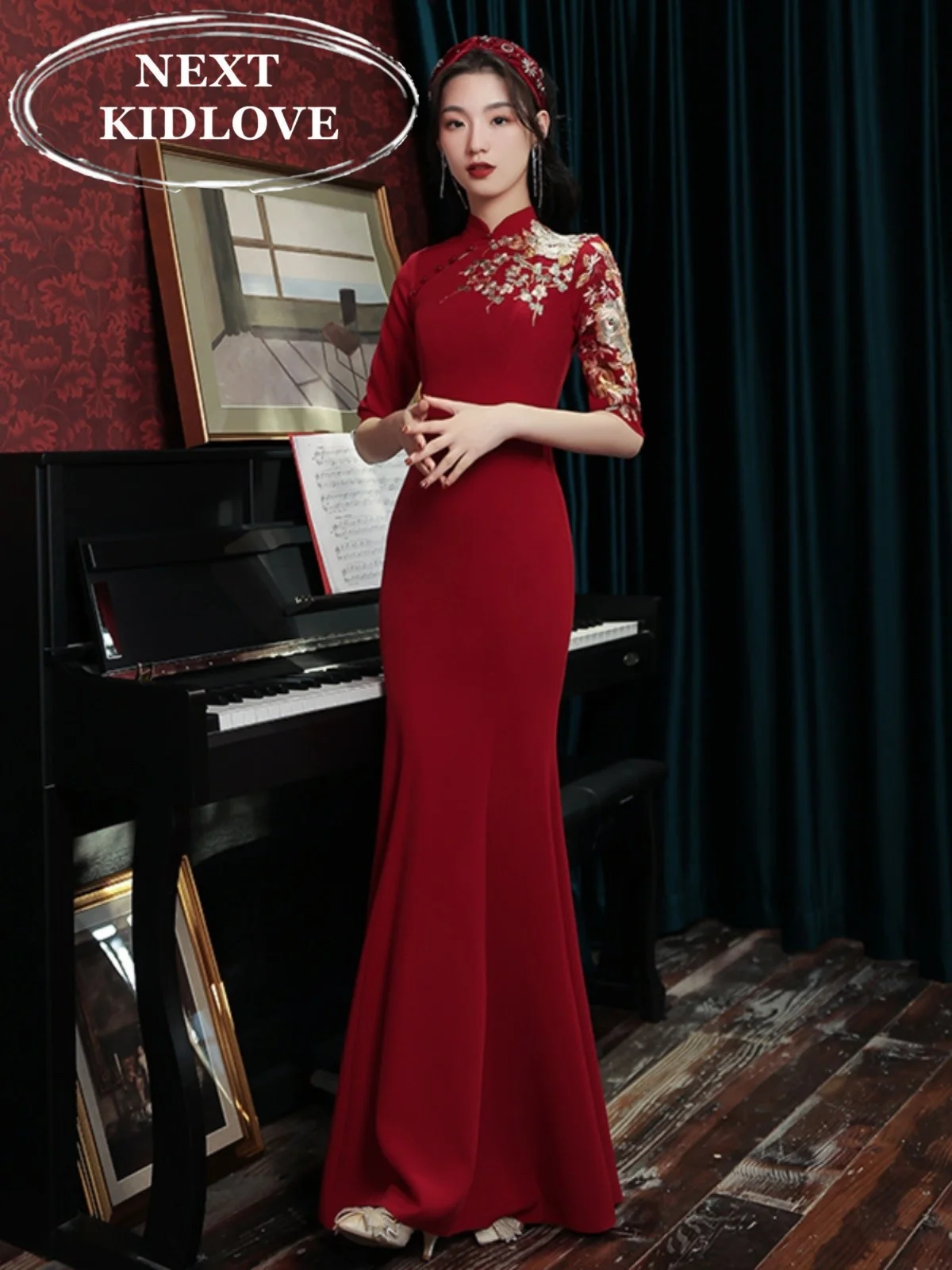 

Красное китайское платье-русалка для женщин, летнее, для свадебной церемонии, новое, для невесты, для вина, улучшенная модель