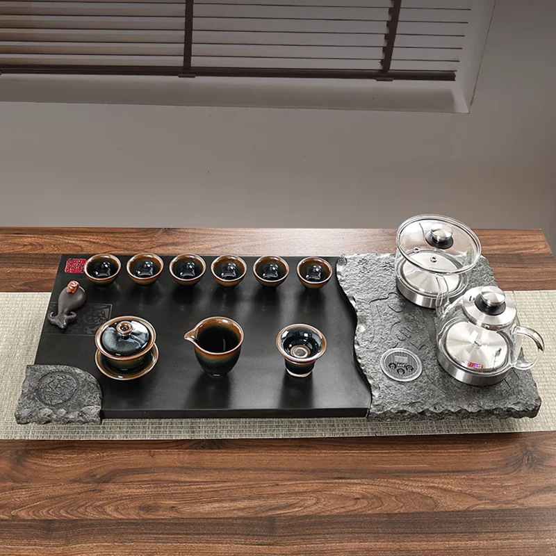 

Kitchen Hospitality Tea Tray Luxury Valet Pot Office Drainage Chinese Rectangle Long Tea Tray Living Room Bandejas Home Products