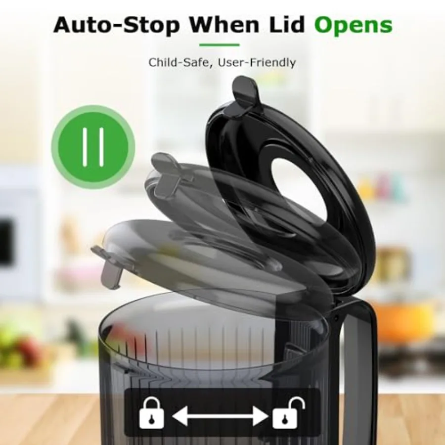 5.1インチの幅広投入口を備えたコールドプレスジューサーマシンは、果物や野菜を効率的に処理するための低速咀嚼機です。