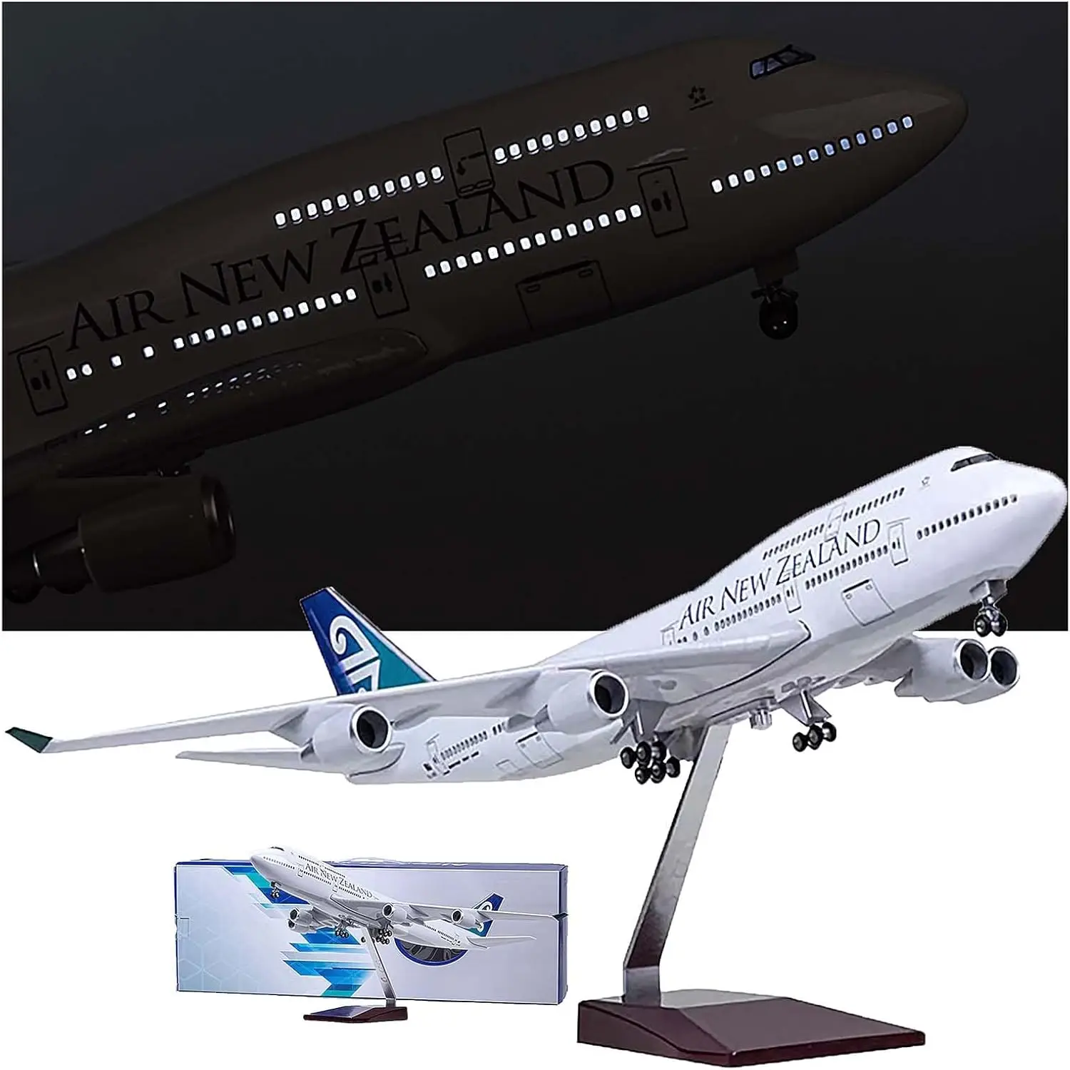 1/160 18,5 pulgadas aire Nueva Zelanda B747 simulación modelo de avión de aviación Civil con ruedas ensambladas decoración de avión de aviación