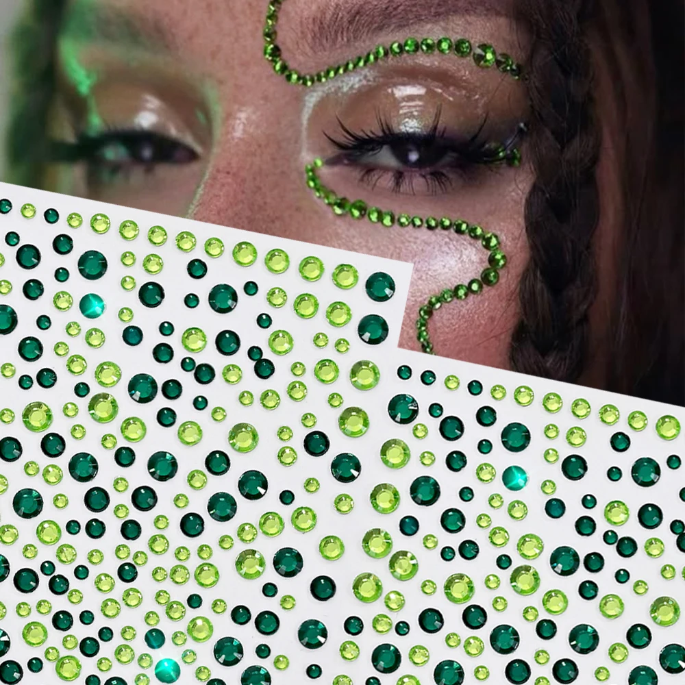 

New Green Gem Face Eye Rhinestone Makeup Sticker 3D Sparkling Self-Adhesive Makeup Diamond Stickers Deco for Creating Any Shapes
