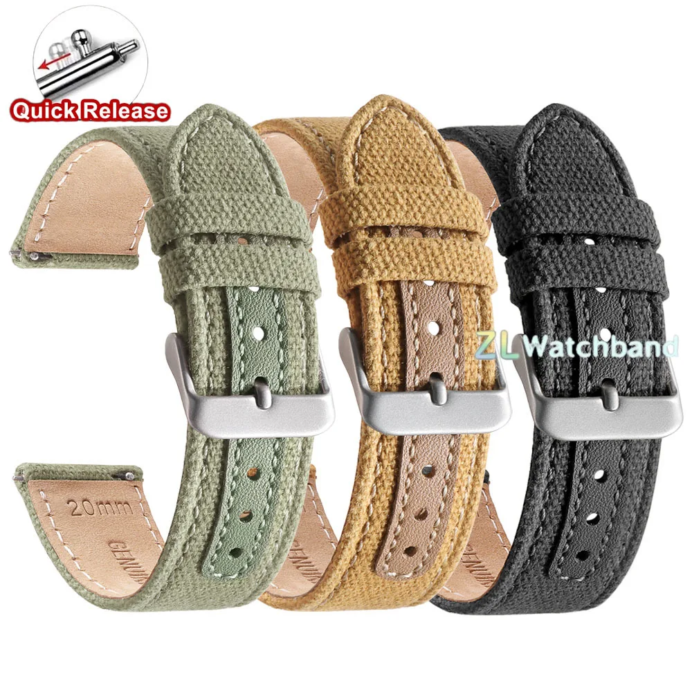Vintage Nylon-Uhrenarmband 20mm 22mm Handgefertigtes Uhrenband Schwarz Khaki Grün Schnellverschluss-Armband für Samsung für Herren und Damen ﻿