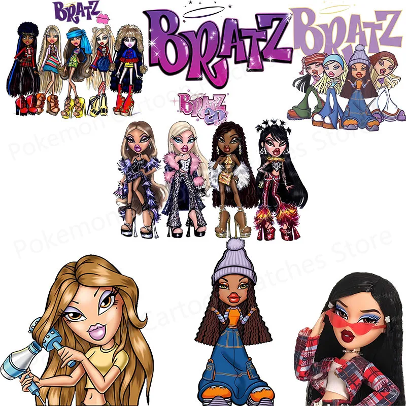 Bratz Cartoon Patches for Clothing Heat Transfer Anime Stickers for Clothes DIY T-Shirts Applique for Girls Custom Decor Gifts