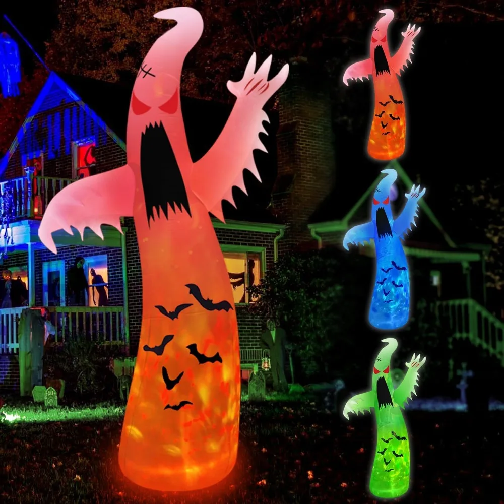 Giant Halloween Inflatables Ghost Outdoor Decorations with Rotating Flame Yard Scary Red Eye Spooky for Halloween Decorations