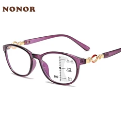 NONOR Progressive Multifocal Reading Glasses Women Fashion Glasses With Diopters Metal Optical Eyeglasses +100 to +300