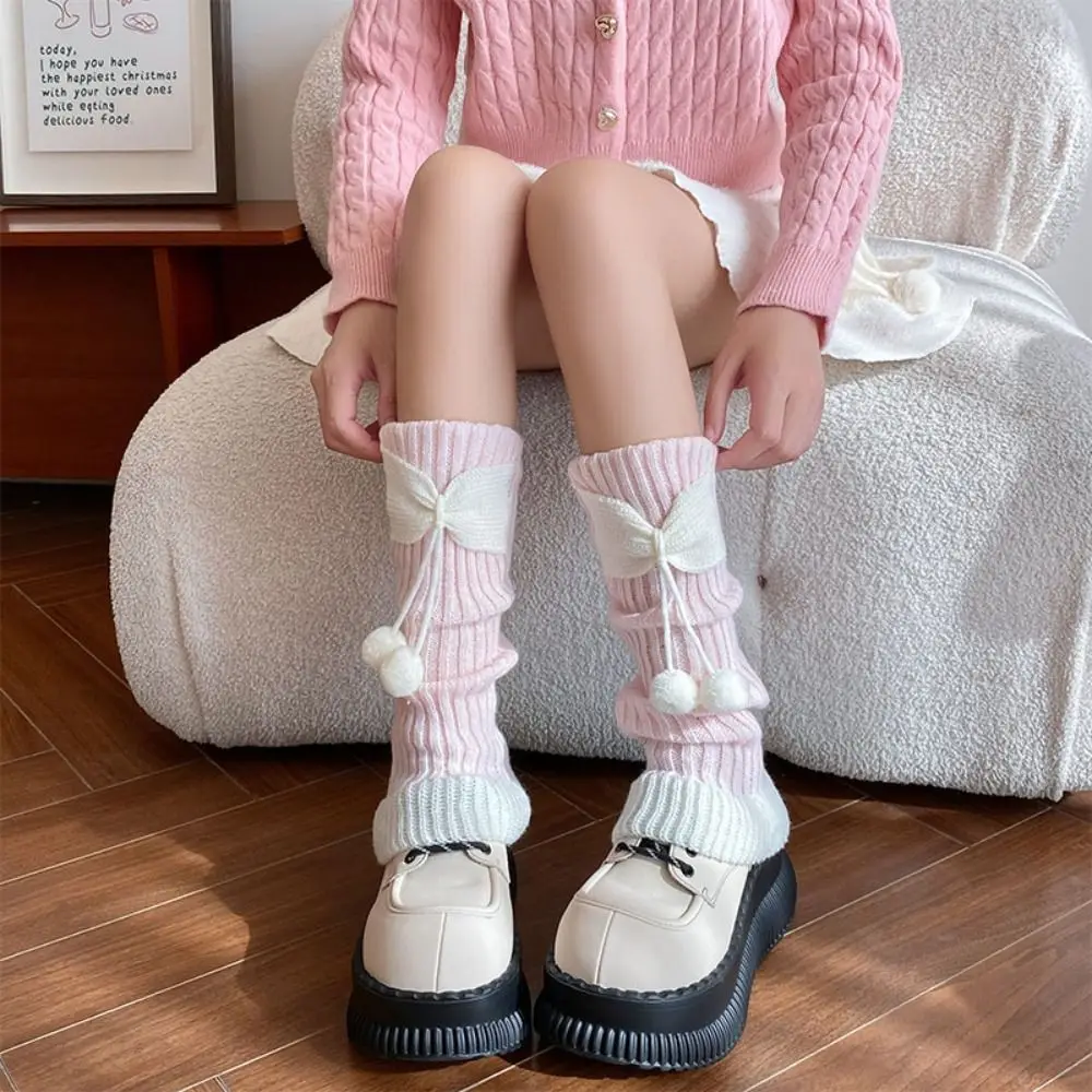 Calcetines de pierna japoneses JK Lolita para mujer, medias de pierna tejidas con lazo largo de Ballet Y2k Harajuku, calcetines hasta la rodilla de Navidad para mujer