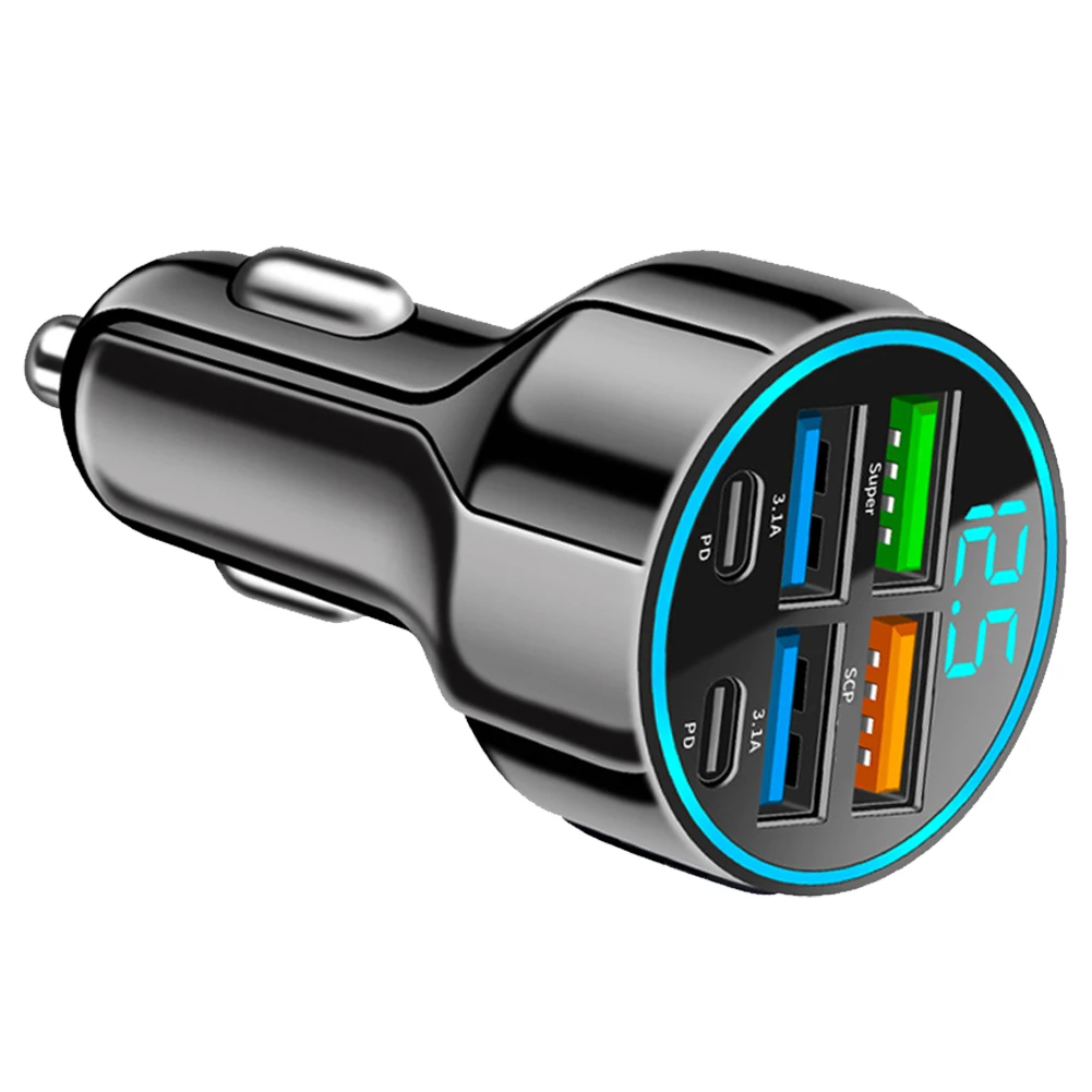 6-in-1 MultiPort Car Charger With 4 USB And PD Ports For Fast Charging Car Electronics Power Adapter Sockets