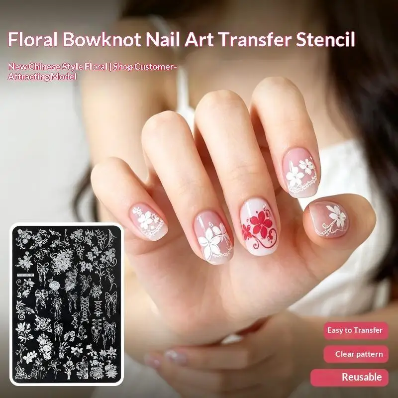 Bowknot Tie Nail Stamping Plates Nail Design Floral Flower Leaf Nail Art Stamp Stencil Printing Template Manicure Tools