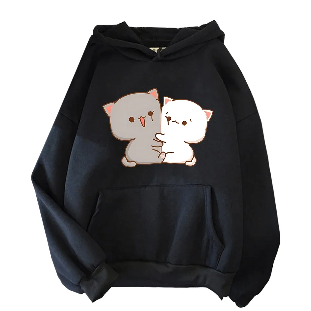 Kawaii Kat Hoodie Perzik Grappige Leuke Sweatshirts Cartoon Print Kleding Vrouwen Esthetische Lente Winter Roze Top Meisjes Capuchon Vrouwelijke
