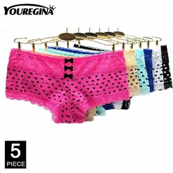 Boxers para mujer, ropa interior Sexy, bragas de encaje, pantalones cortos, bragas íntimas, lencería, 5 unids/lote