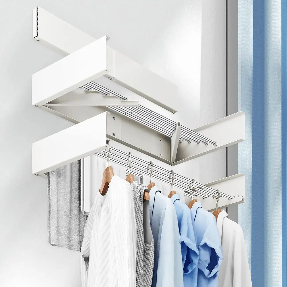 

White 32 Wall-Mounted Laundry Drying Rack for Hanging Clothes