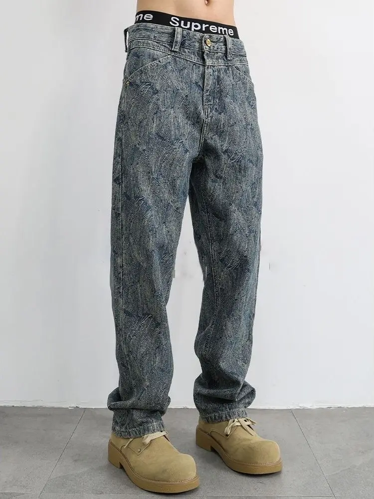 

American Retro Waed Jeans Men's Spring Autumn New Loose Versatile Straight High Street Trend Casual Long Pants