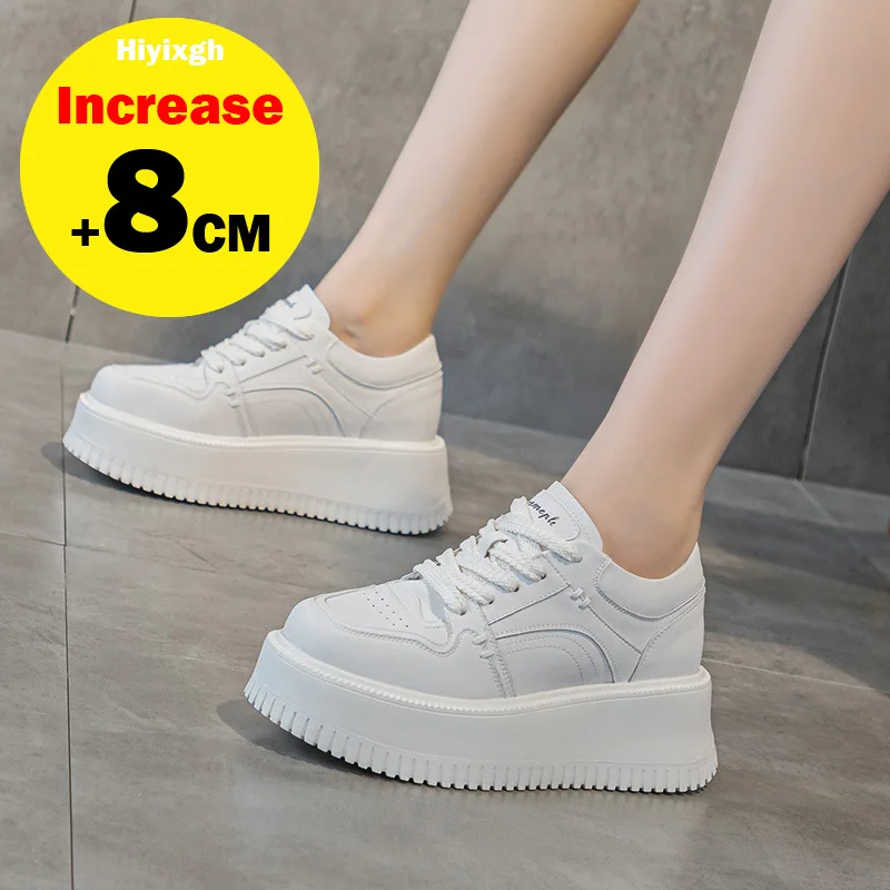 

Petite White Casual Sports Shoes Women's Versatile Leather Small White Shoes Thick Sole Increase Petite Summer Shoes