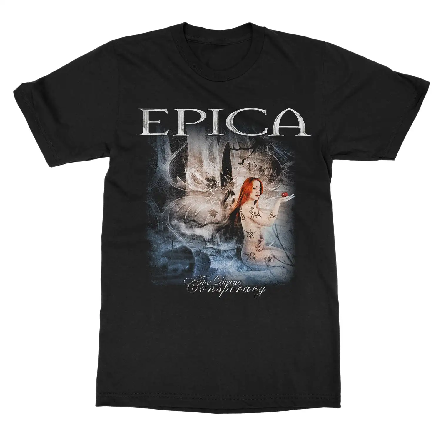 Camiseta Epica THE DIVINE CONSPIRACY Band 100% algodão com estampa gráfica masculina e feminina, top streetwear de verão