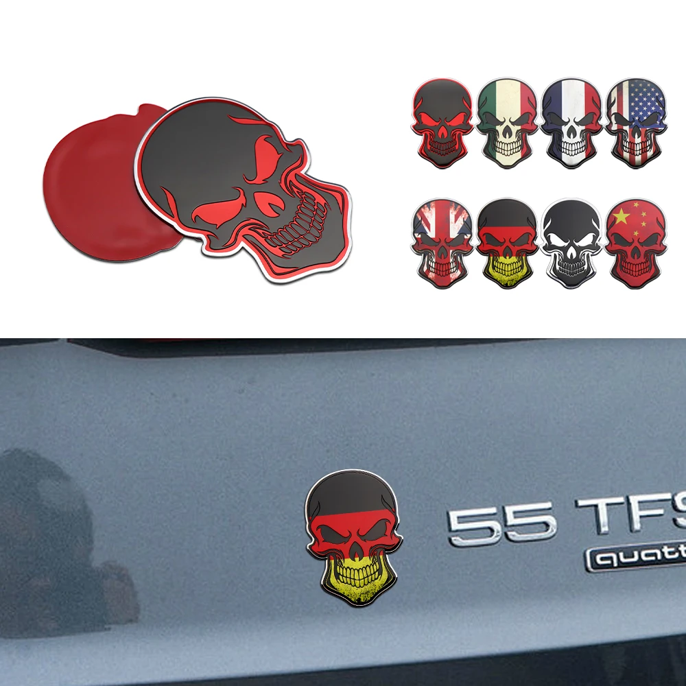 Car Skull Shape Badge Decorative Sticker Car Trunk Aluminum Metal Sticker Germany France Russia Poland USA National Emblem Badge