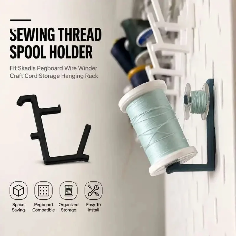 Pegboard Thread Spool Holder Bracket Compatible Skadis Board Sewing Cord Reel Hanging Storage Rack