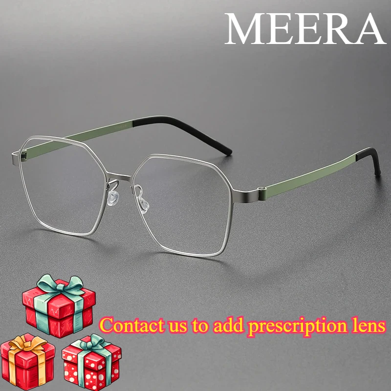 High Quality Polygon Green Glasses Frame Ultra-light Business Screwless Titanium Eyeglasse Polygon Square Optics Spectacles
