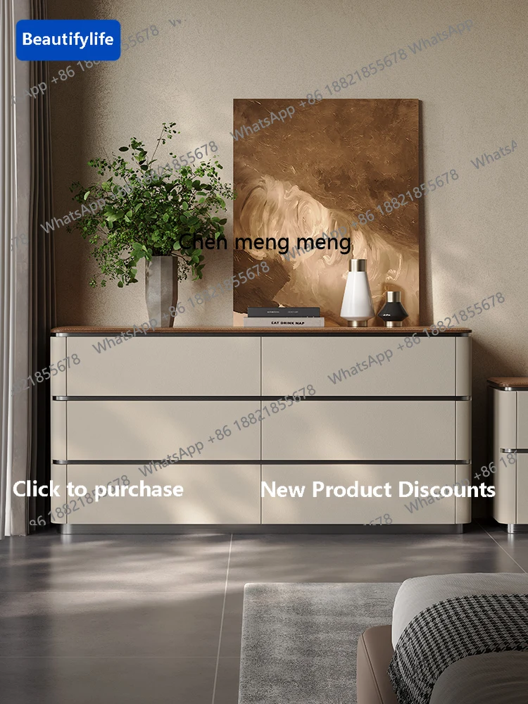 

M183 Italian minimalist six-chest cabinet, locker integrated against the wall, light luxury walnut solid wood chest cabinet