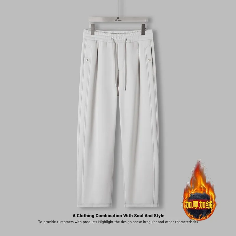 

Men's Fleece Lined Cargo Sweatpants Autumn Winter Heavyweight 400g Loose Thick Warm Straight-Leg Sport Pants Unisex Clothes
