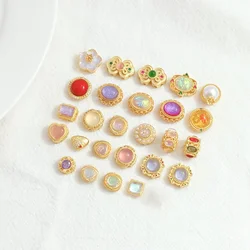 2 Pieces New Matte Gold Inlaid Zirconium Hollow Circular Spacing Beads, Handmade DIY Beads, Loose Bead Accessories, Accessories