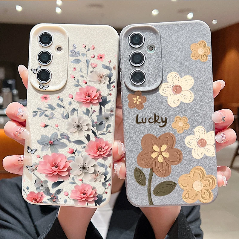 INS Floral Case For Samsung S26 Ultra S25 FE S24 S23 S22 Plus S21 A54 A15 A35 A55 A16 A36 A56 A17 A37 A57 5G Capa Funda