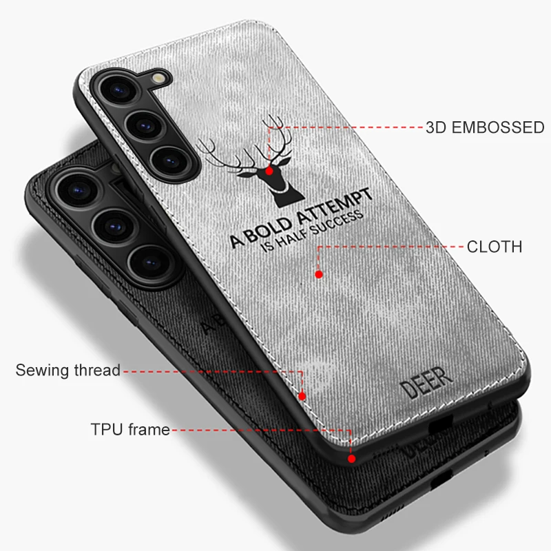 For Samsung Galaxy S23 FE Case Deer Pattern Fabric Cloth Cover SamsungS23 Ultra S 23 Plus S23FE 5G Silicon Camera Protect Coque