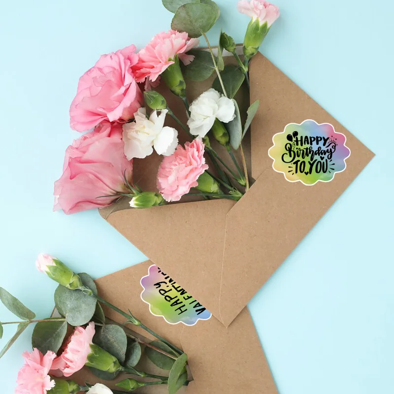 KAYSION Rainbow Label Stickers Thermal Stickers Gift Tags Handmade DIY Cute Envelope Stickers Suit for Pocket Printer