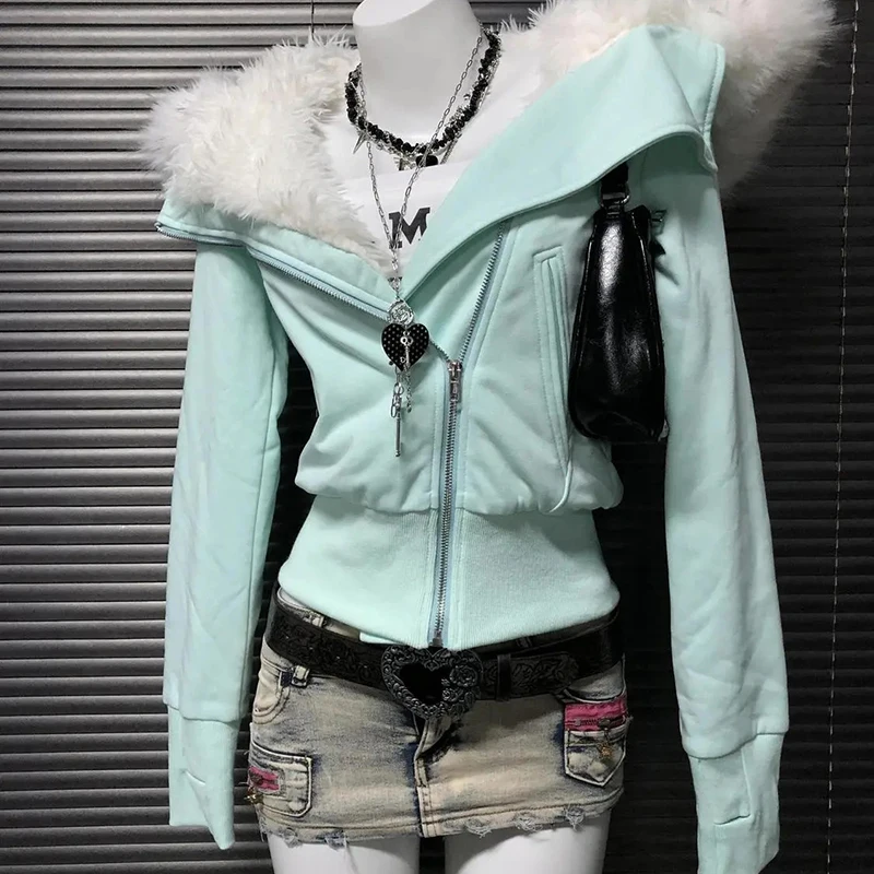 

Американская винтажная куртка с капюшоном, женская теплая осенне-зимняя куртка с длинным рукавом на молнии, тонкая уличная повседневная верхняя одежда нерегулярной формы