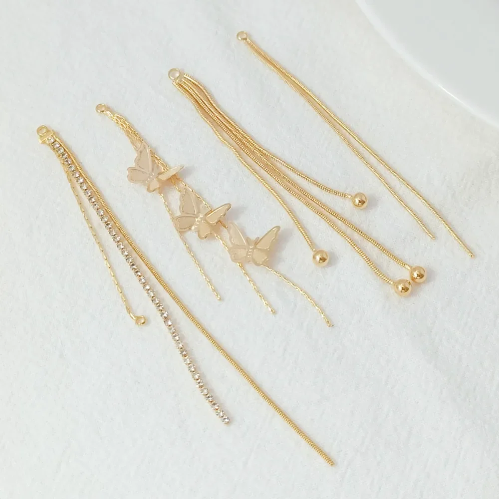 

14K Gold-plated Claw Zircon Chain Snake Bone Chain Butterfly Long Tassel Ear Thread Earrings, Elegant Ear Needle Pendant