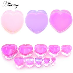 Alisouy 1PC Pink Purple Love Heart Transparent Glass Ear Tunnel Plugs Expanders Stretcher Gauges Earrings Piercing Body Jewelry