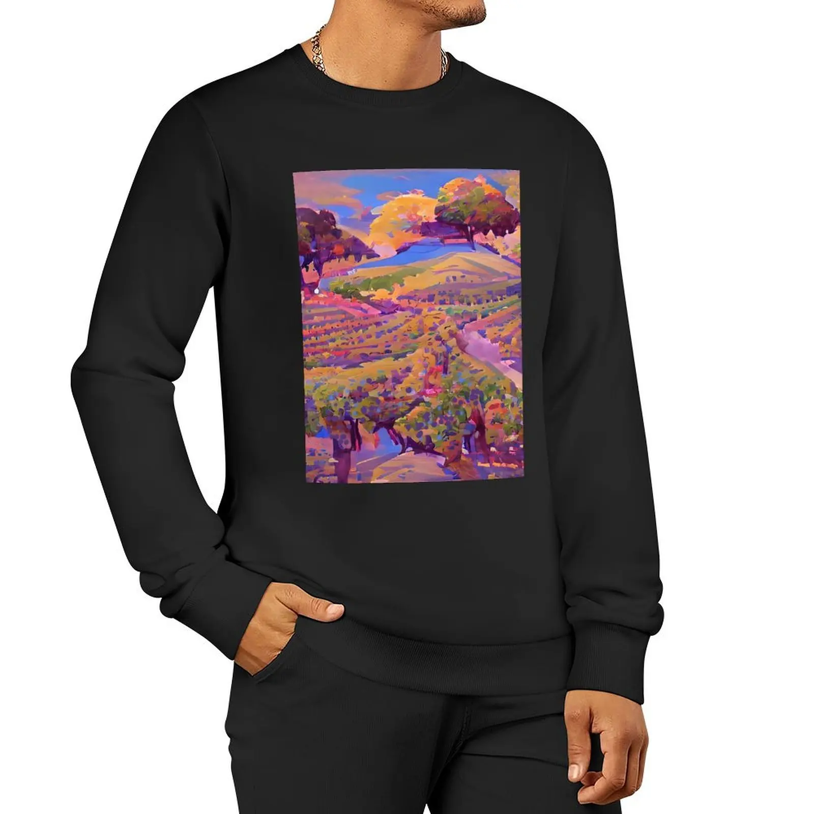 Painting of a Vineyard - Vino - Winery - Vineyard Wine Pullover Hoodie men's clothes tracksuit men hooded sweatshirts