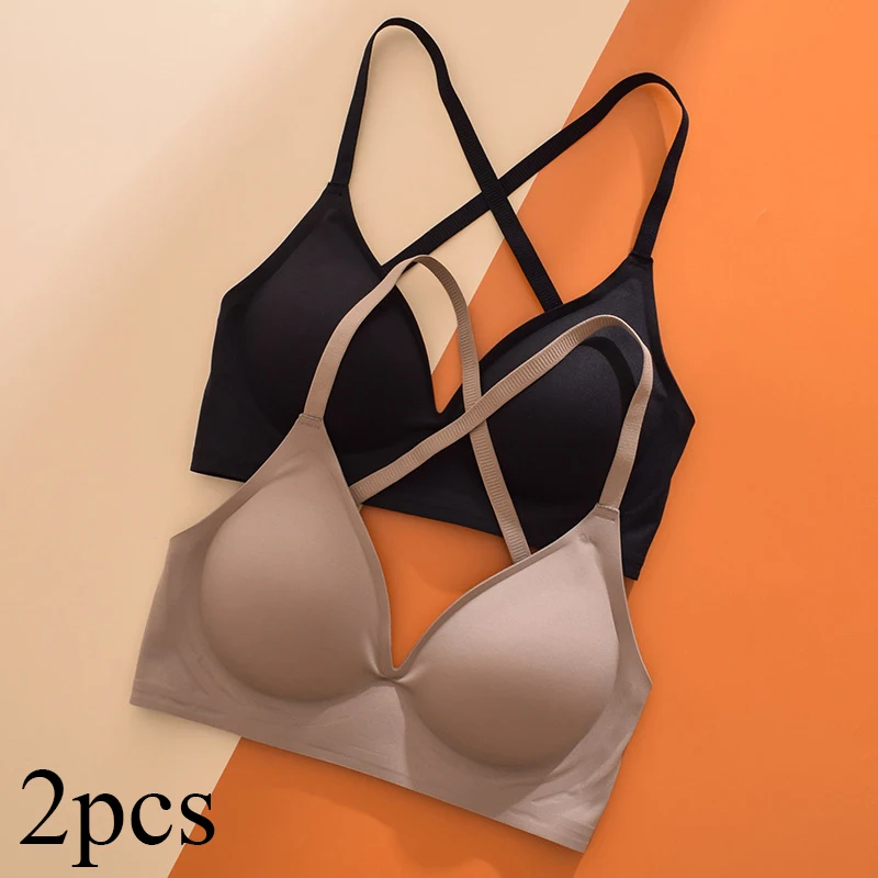 2pcs/set Externally Expanded Women Underwear No Marks Without Steel Rings Beautiful Back Sexy Soft Support Solid Color Bra