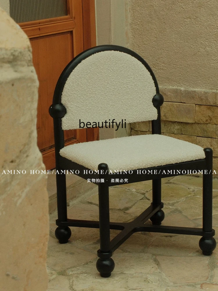 French Retro Dining Chair Home Designer Model Lambswool Dining-Table Chair Desk Armchair