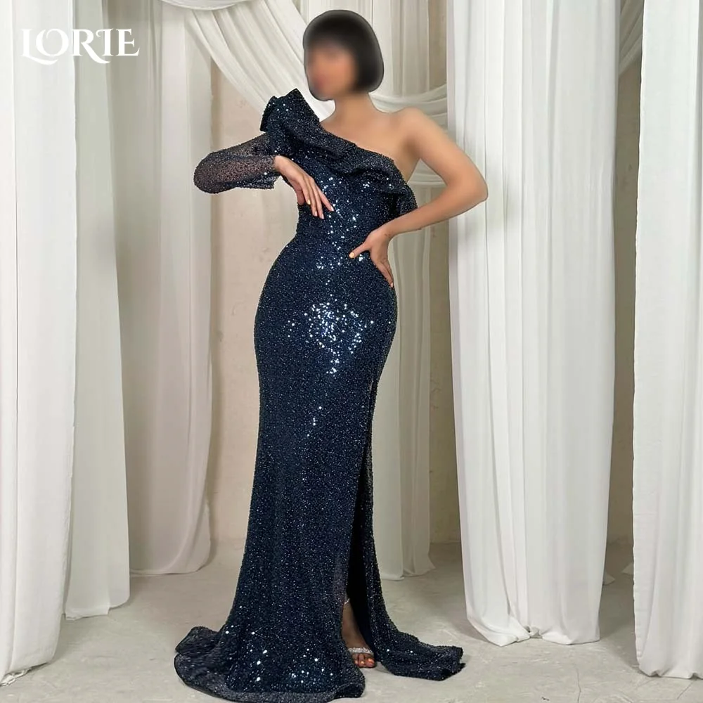 LORIE Tulle Formal Evening Dress Long Sleeve Party Dress Elegant Prom Dress Homecoming Dress One Shoulder Sequin Princess Dress