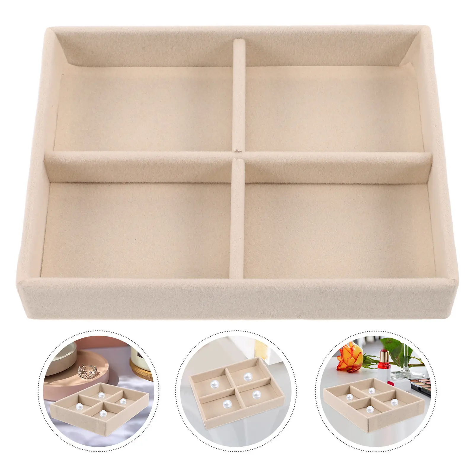 

Jewelry Display Tray Small Ring Earring Bracelet Organizer Wood Base Soft Lining Stackable Clear Cover for Home Store Jewelry