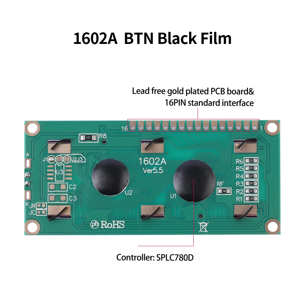 Spot Goods BTN Black Film Green Letter 5V 1602A English LCD Screen With High Brightness Controller SPLC780D Quality Assurance