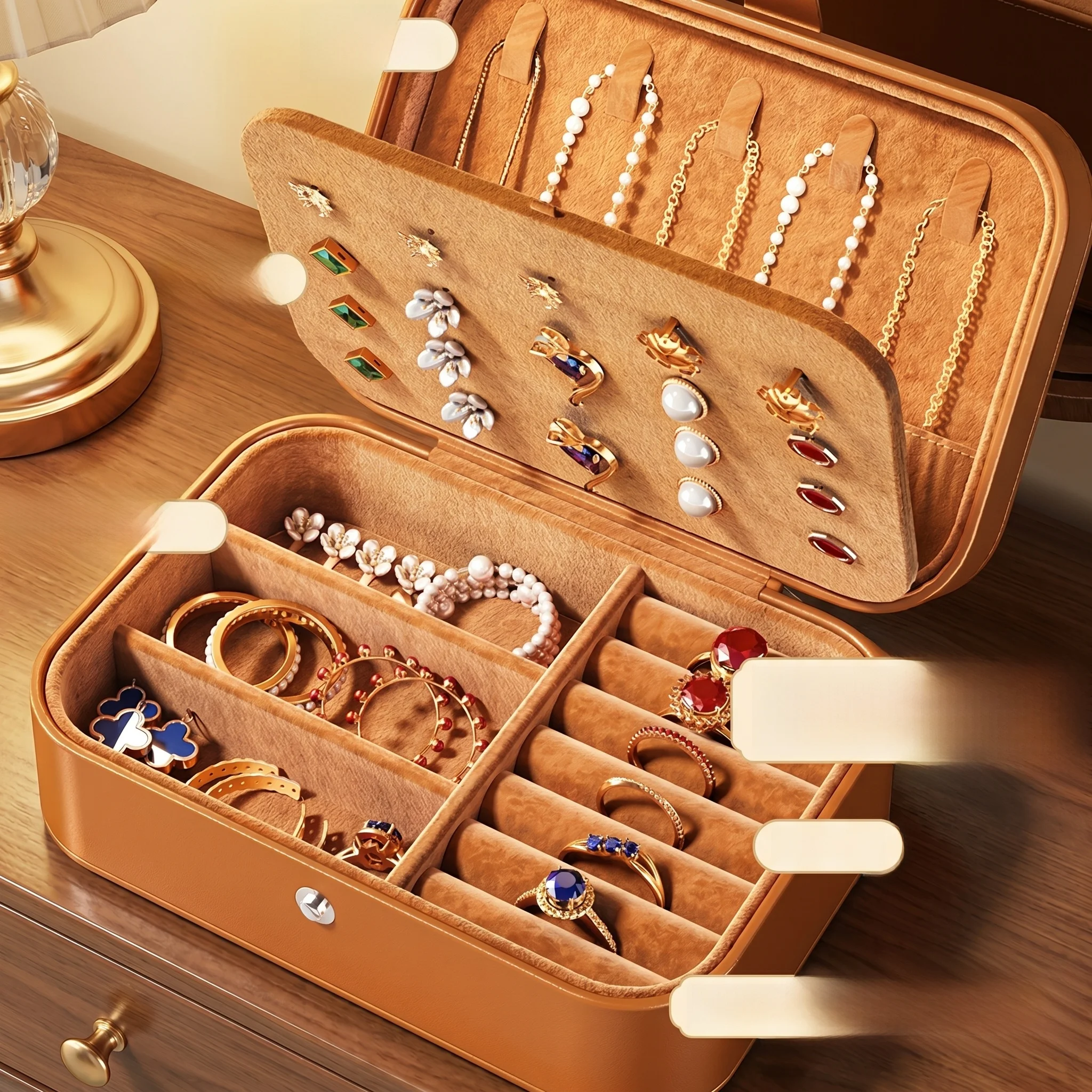 

Portable Travel Anti-Oxidation Jewelry Box Necklace Bracelet Earring Small Vintage Storage Case for Home Desktop Organization