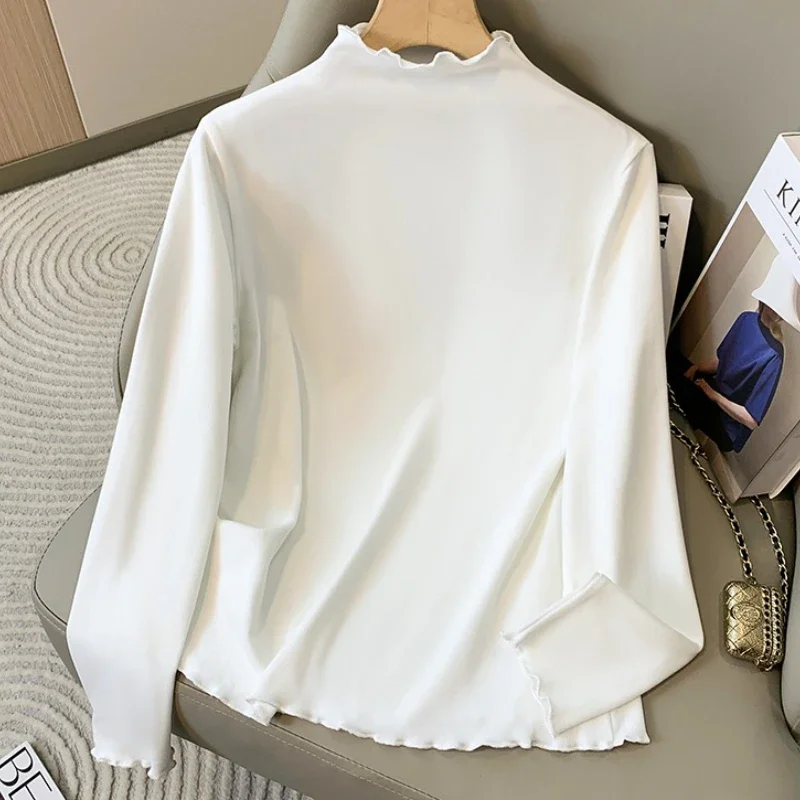 

Plus Size Women's Long Sleeve Turtleneck Velvet Base T-shirt Inner Wear Autumn Winter 2025 Fleece Lined Fashion Big Size Tops