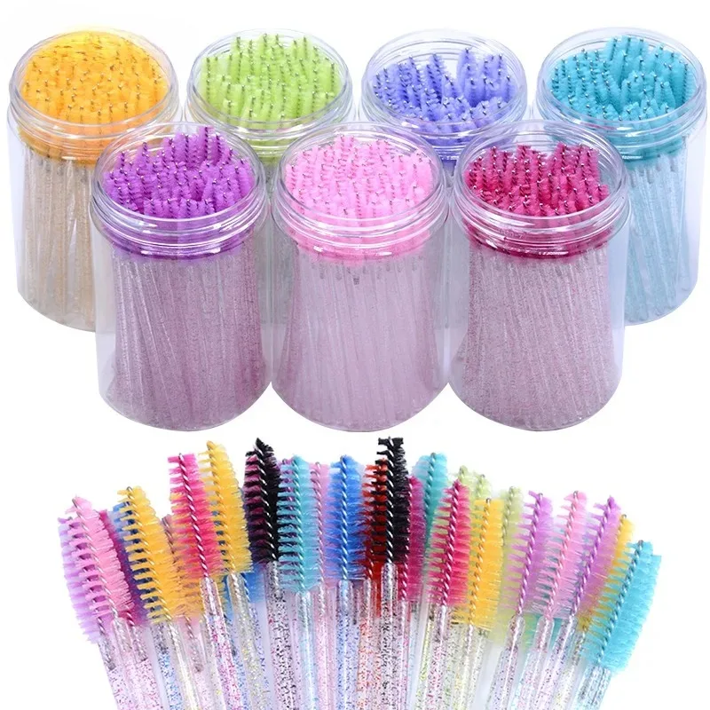 CNKESS 50 قطعة أكياس/علب المتاح رمش تمديد عصا الماسكارا بريق مايكرو لاش فرش Spoolie مع علبة حاوية بالجملة