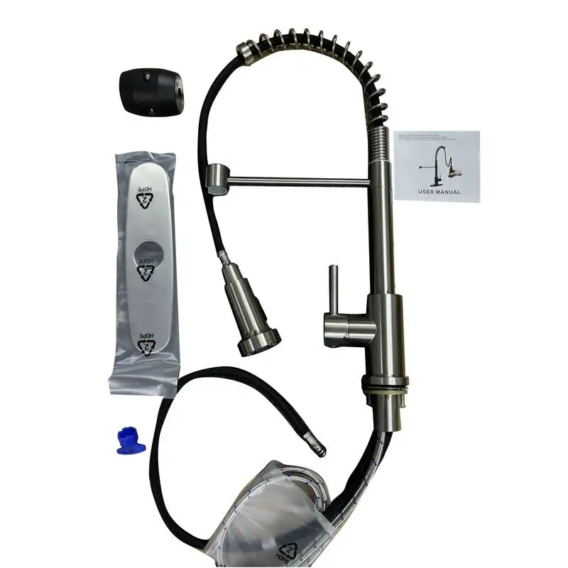 صنبور المطبخ الصناعي مع بخاخ منسدل، مقبض واحد، متوافق مع أحواض 1 أو 3 فتحات، مثالي للمزرعة، RV،