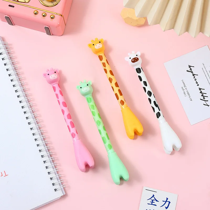 

48pcs/lot Cartoon Giraffe Bear Gel Pen Cute 0.5mm Black Ink Signature Pens Promotional Gift Office School Supplies