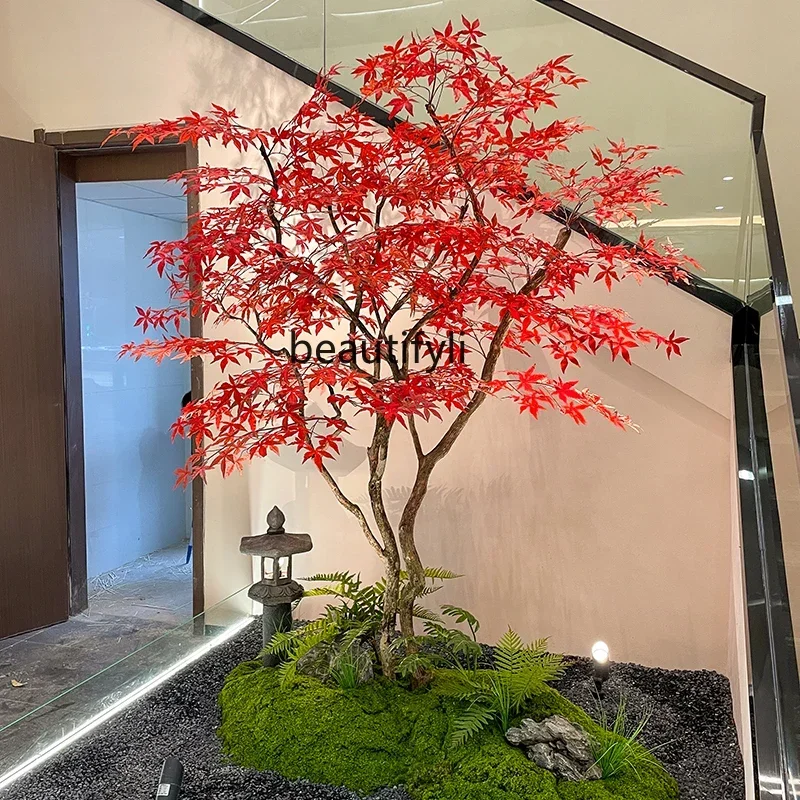 Artificial Maple Tree Red Maple Hotel Green Plant Fake Trees Floor Simple Decorative Landscaping