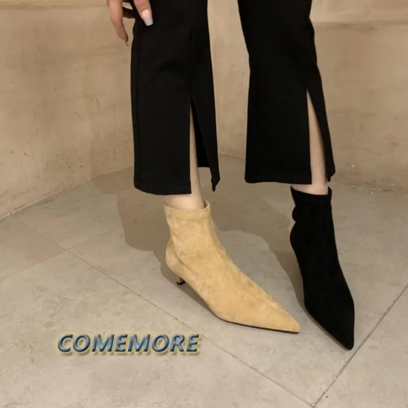 2023 New Autumn Women Sock Ankle Boots Fashion Black Slip on Ladies Elegant Dress Short Boot Thin High Heel Dress Chelsea Shoes