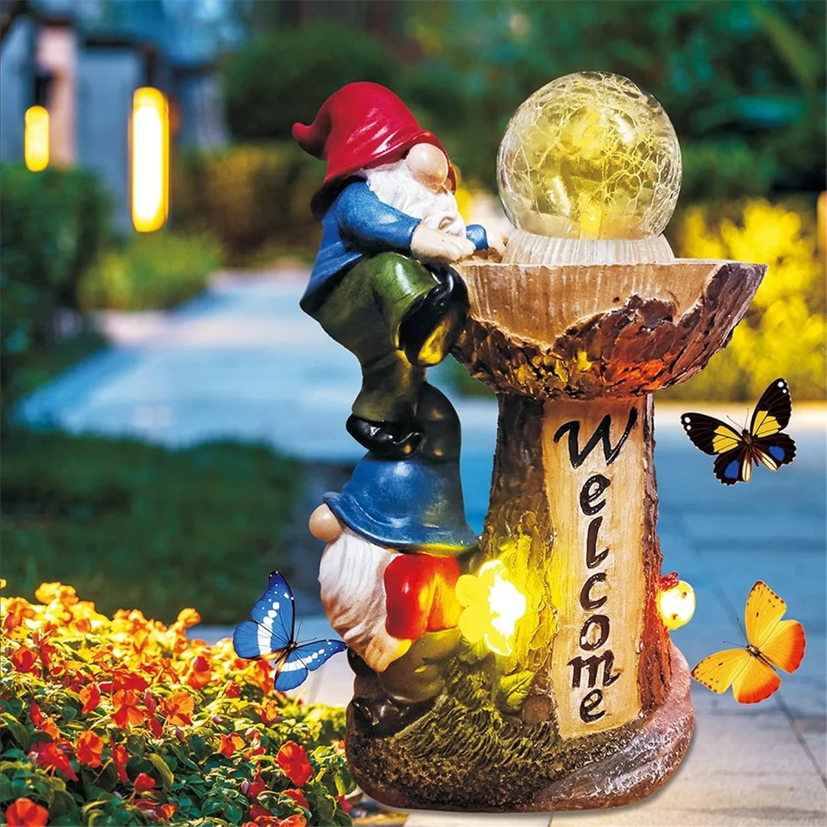 Garden Gnome Statue,Solar Garden Gnomes Decor with LED Light, Funny Garden Gnomes, for Patio Lawn Porch Decoration